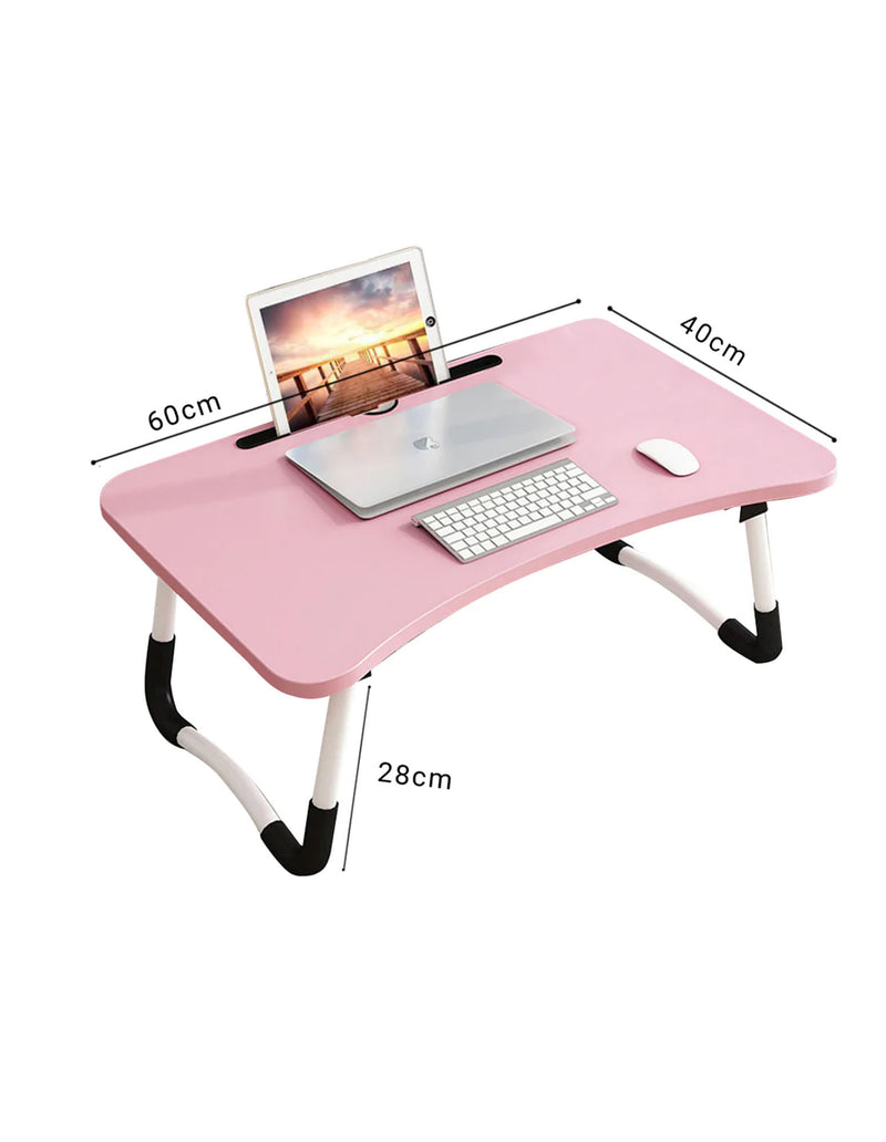 Foldable Bed Table Mdf Aluminum Frame 60x40x28Cm Laptop Stand Card Slot Pink