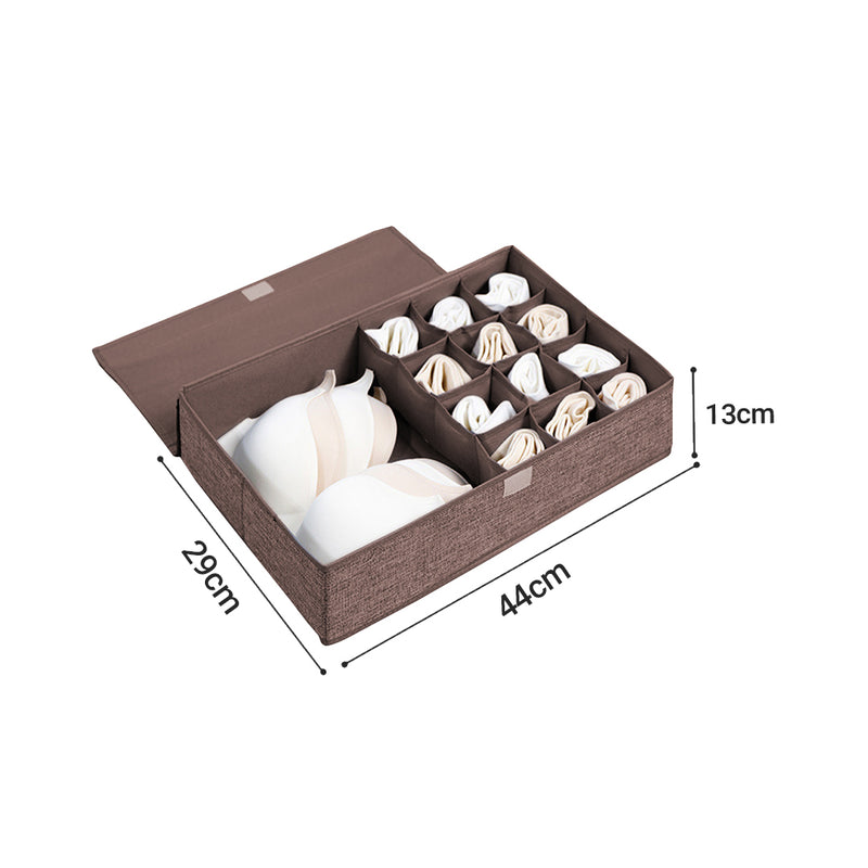 2X Coffee Foldable Flip Top Underwear Storage Box 44cmx29cmx13cm Polyester