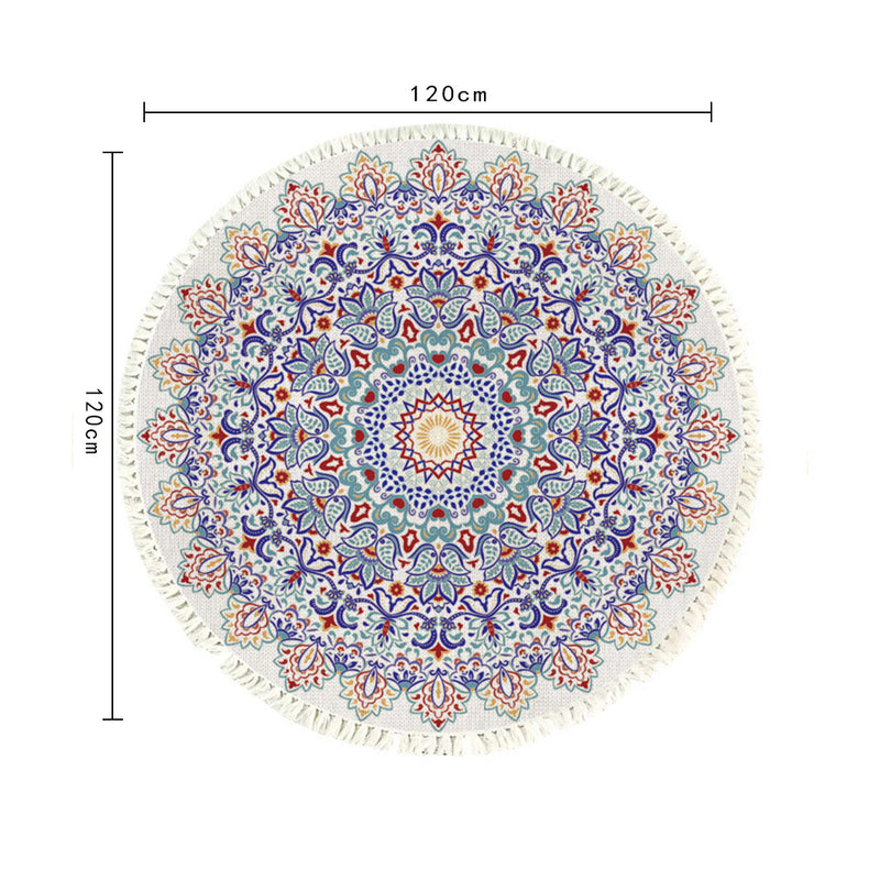 2X 120cm Round Mandala Area Rug Polyester Thick Plush Anti Slip Multicolor