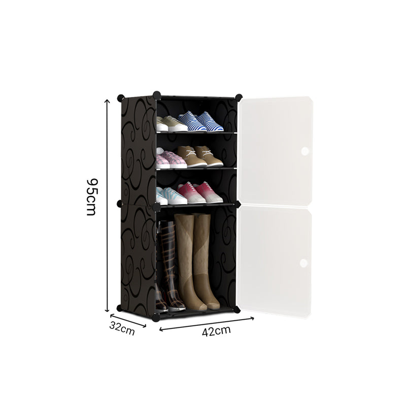 2X 4 Tier Shoe Rack Organizer Portable Black 42x32x95cm Stackable Storage