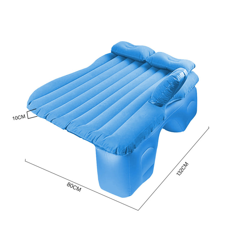 Inflatable Car Mattress Blue Stripe PVC Portable Camping Bed With Pump 132x80cm