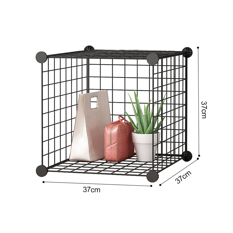 Black Portable Single Cube Storage Organizer Foldable Iron Wire Grid 37cm