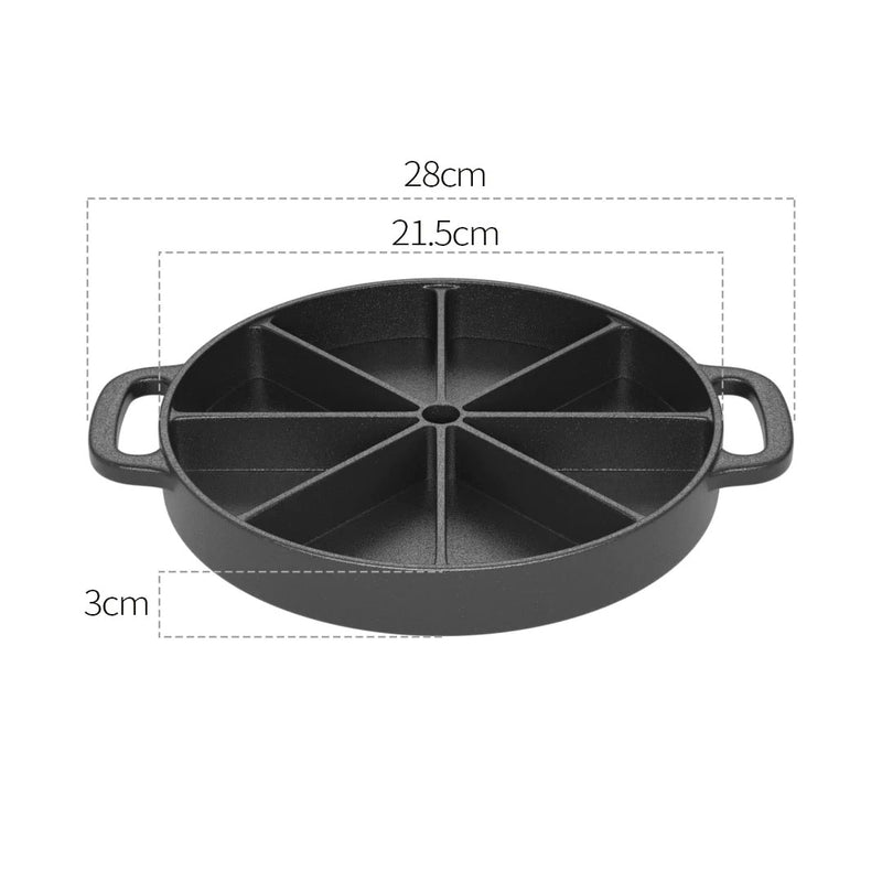 Round Cast Iron Baking Wedge Pan 21.5CM 8-Slice Non-Stick Black With Handle