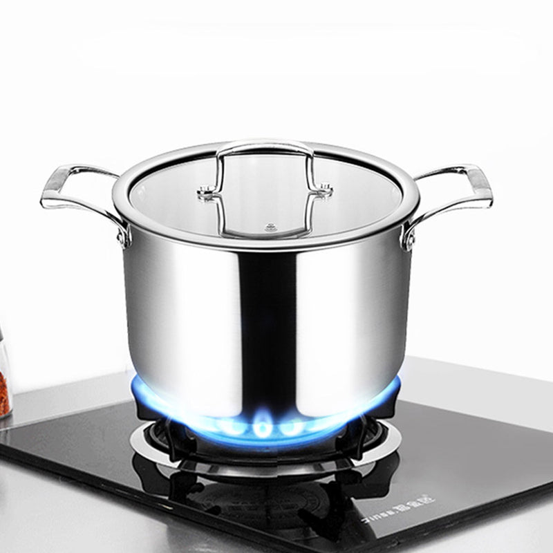 2X 26cm Stainless Steel Soup Pot 3 Layer Thick Bottom Glass Lid Induction Safe