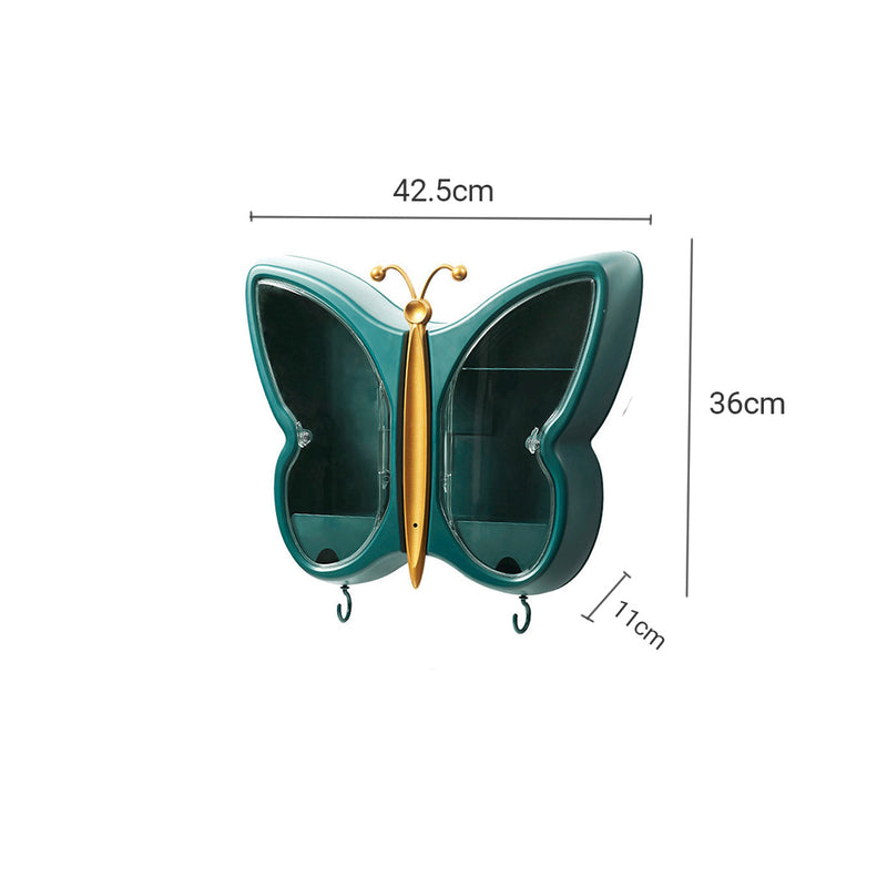Green Butterfly Wall-Mounted Makeup Organizer Plastic Dustproof Waterproof Decor