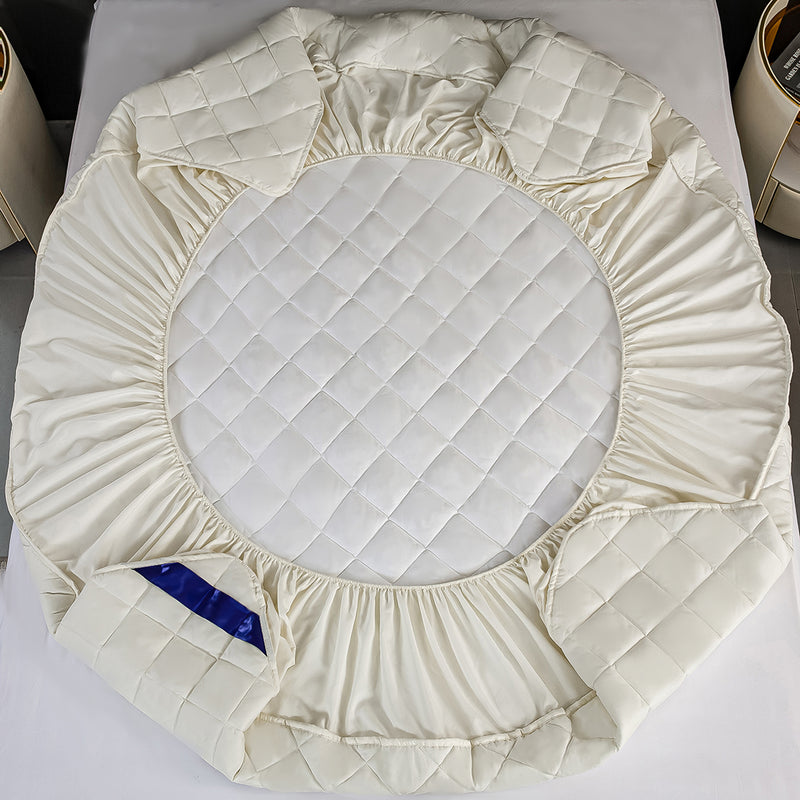 White Quilted Polyester Mattress Cover 203cm Stretchable with 2 Pillow Cases