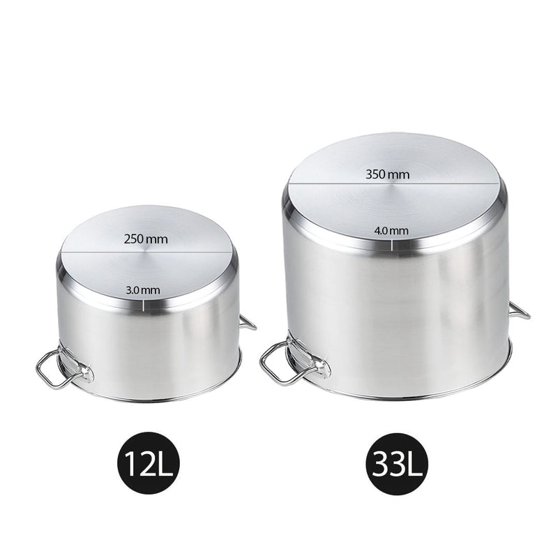 Stock Pot 12L 33L Thick Stainless Steel 18/10 Heavy Duty Easy Clean Cookware
