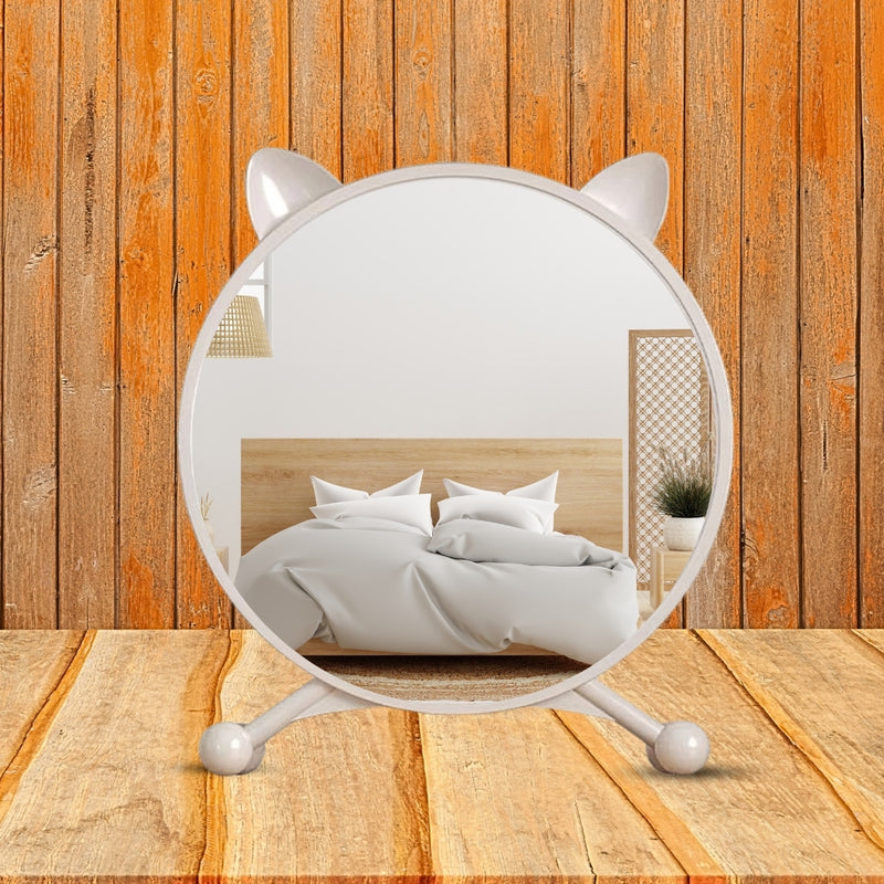 2X White Plastic Table Mirror 30cm Cat Ear Style No Led Light