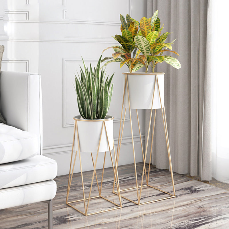 2X 70cm Gold Painted Iron Plant Stand With Detachable White Enamel Pot Corner