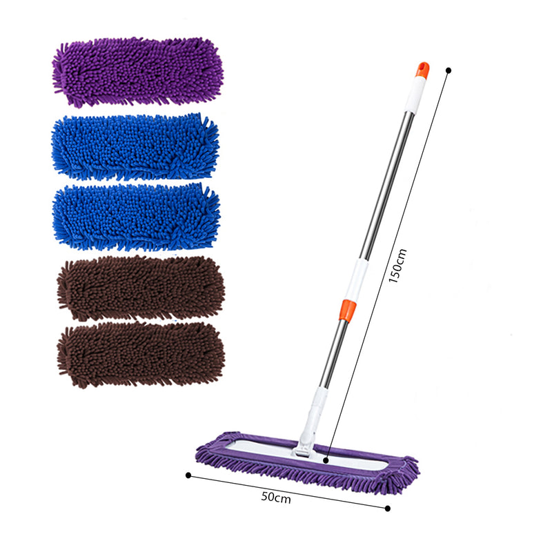 Microfiber Flat Mop 60x12cm 6 Piece 150cm Stainless Steel Handle
