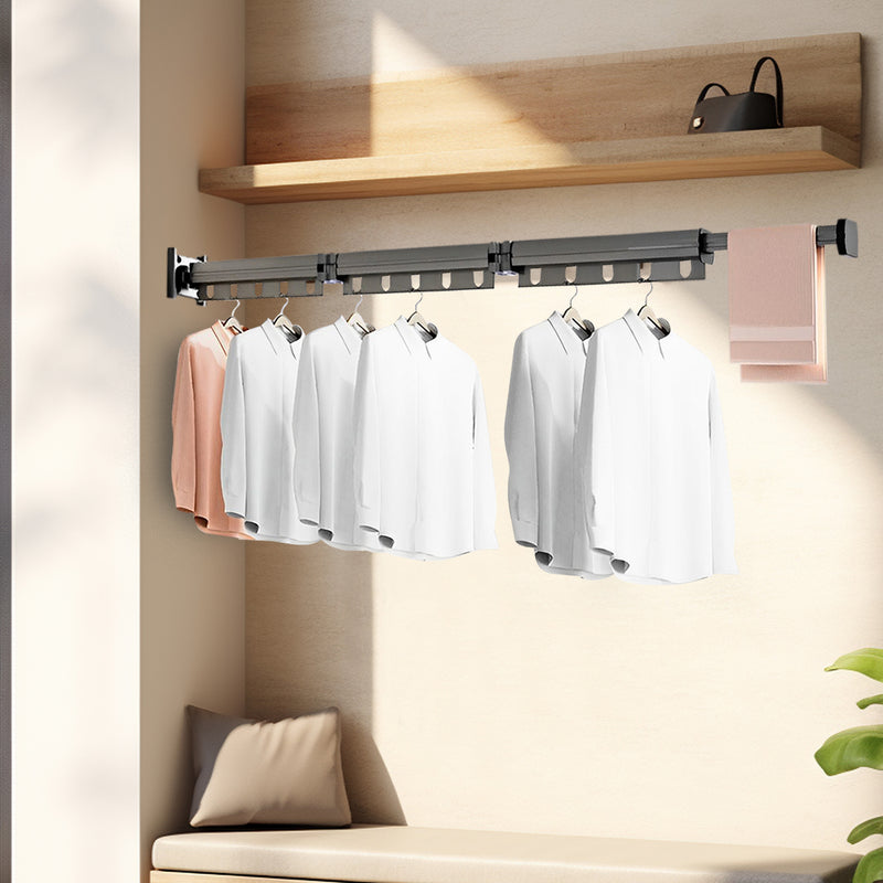 2X Wall-Mounted Clothing Dry Rack Aluminum Foldable Retractable 127.5cm Gray
