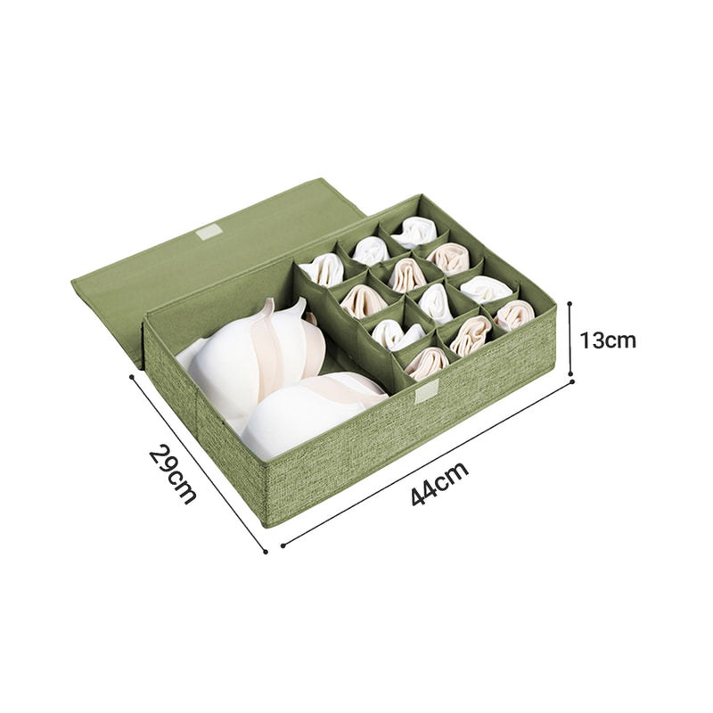 2X Green Flip Top Underwear Organizer Box Foldable 44cmx29cmx13cm Polyester