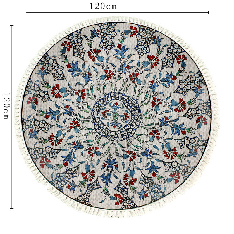 120cm Round Mandala Area Rug Polyester Plush Anti Slip Backing Living Room