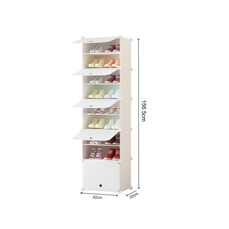 8 Tier White Shoe Rack Organizer Durable Space-Saving Storage with Cover