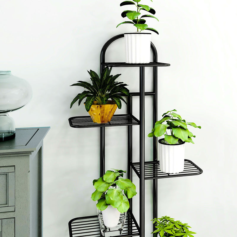 2X 7 Tier 8 Pots Metal Plant Stand Black Space Saving Indoor Rack