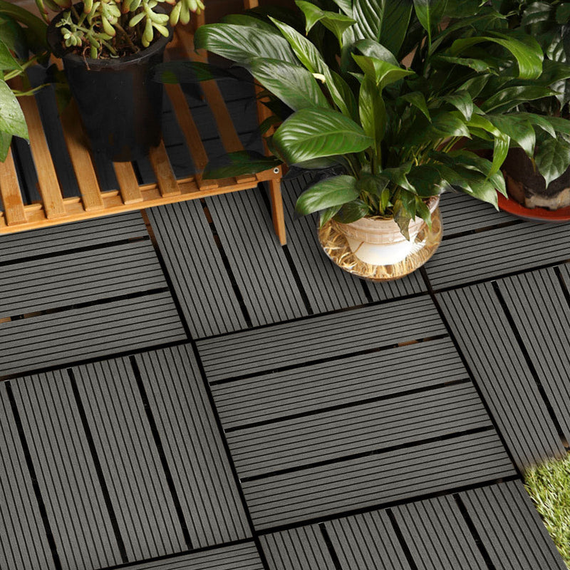 11 pcs Wooden Composite Decking Tiles Grey 30X30cm Outdoor Slip Resistant