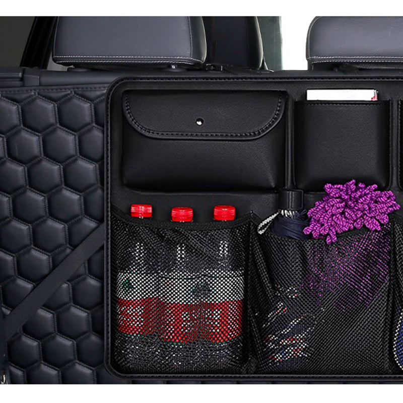 Leather Car Seat Storage Bag Organizer Large Capacity Black Waterproof 46x88cm