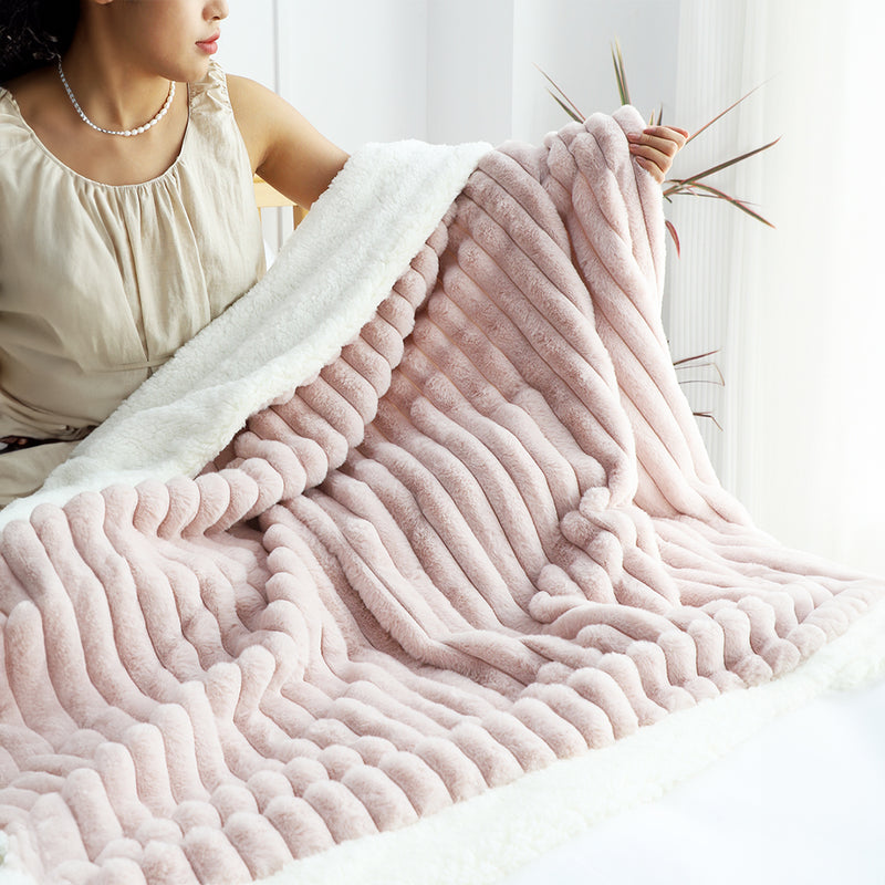 2X 150x200cm Milk Velvet Polyester Throw Blanket Bean Paste Pink Luxury Washable