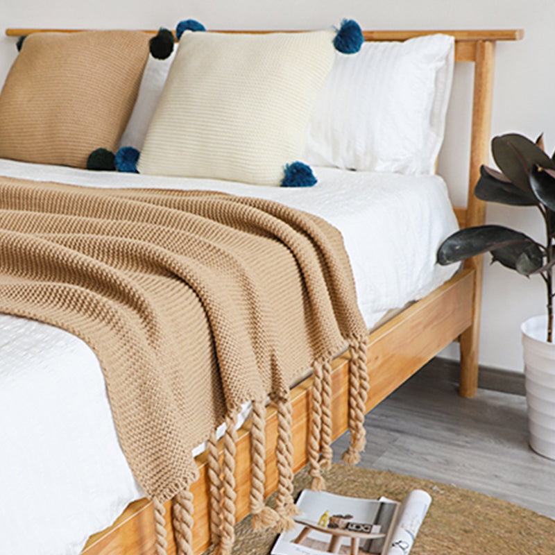 Knitted Tassel Fringe Acrylic Throw Blanket 130cmx170cm Coffee Waffle Weave Cozy