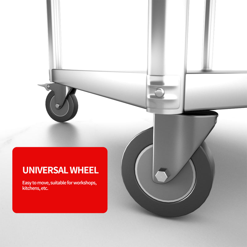 Commercial Stainless Steel Kitchen Work Table With Wheels 80cm Adjustable Shelf