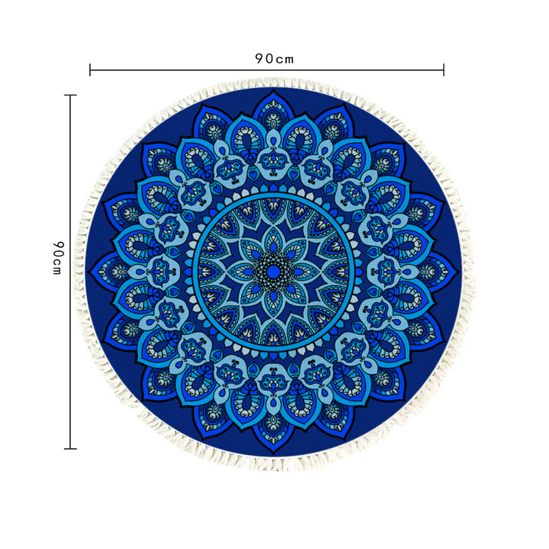 Round Polyester Mandala Carpet 90cm Anti Slip Backing Plush Blue