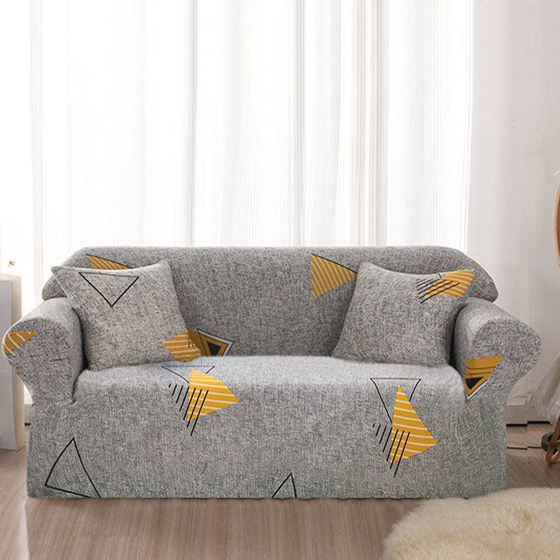 4 Seater Polyester Stretch Sofa Slipcover Fits 235 To 300cm Geometric Grey