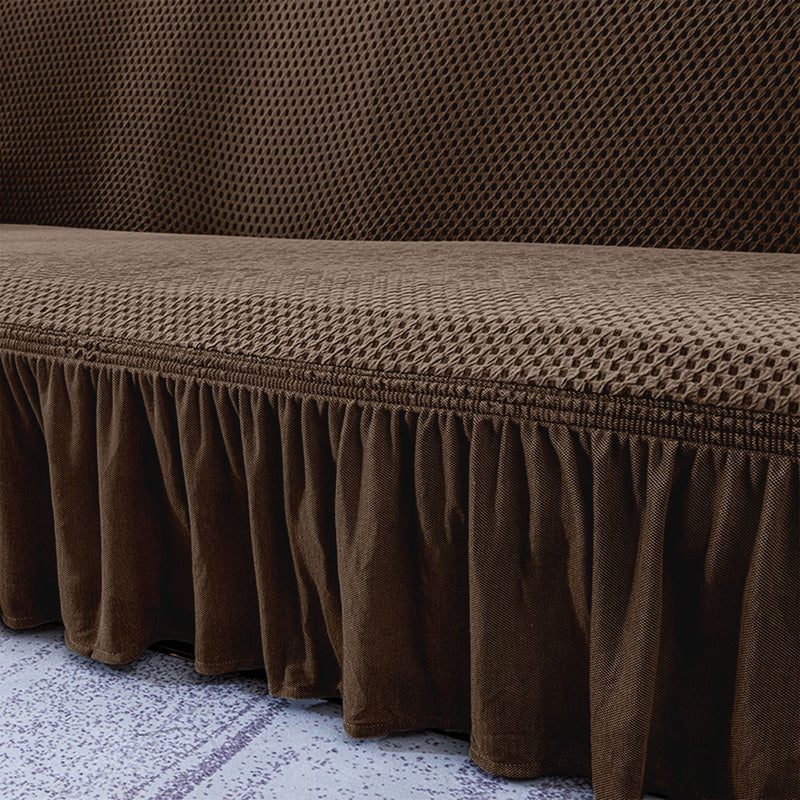 1 Seater Sofa Cover Polyester Stretch Ruffled Skirt Fits 90 To 140 Cm Coffee