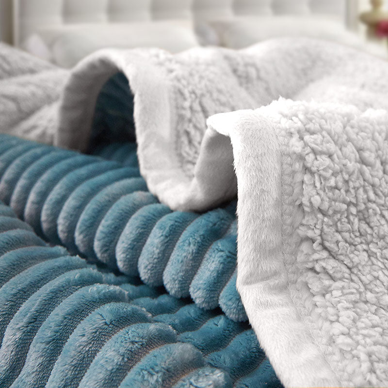 2X Blue Thick Flannel Polyester Throw Blanket 200x220cm Double Sided Heavyweight