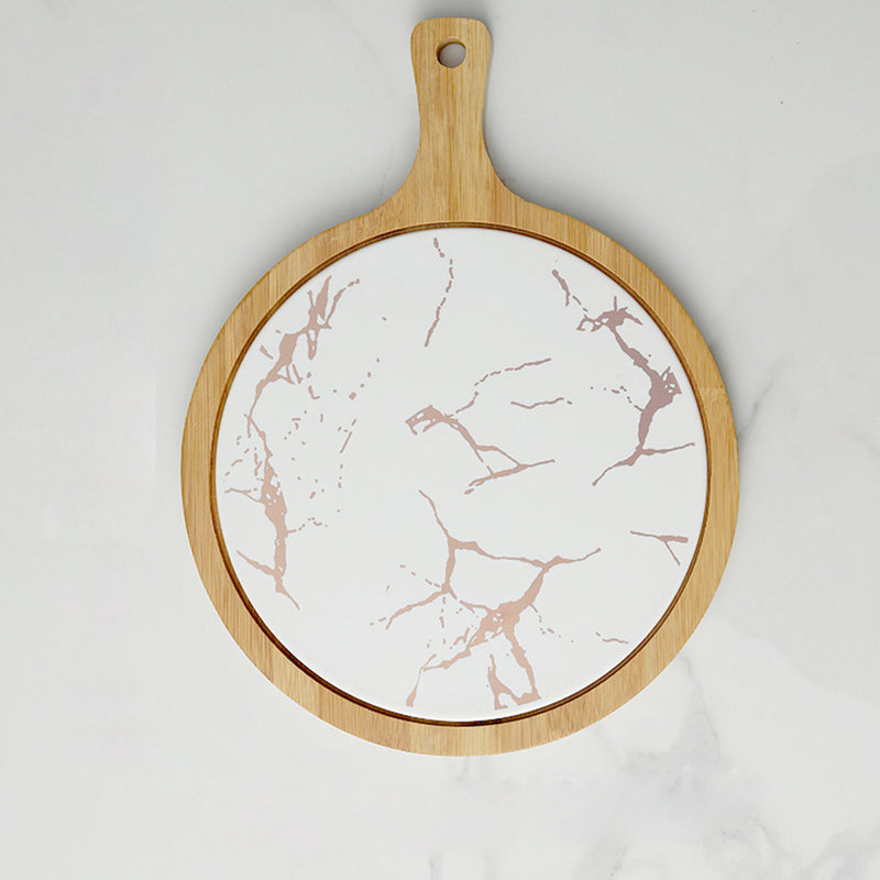 2X 30cm White Circle Wood Serving Trays Removable Slate Center