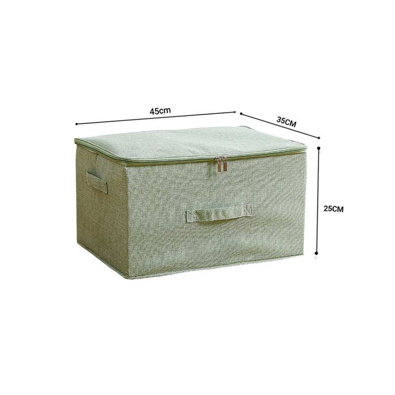 2X Green Large Foldable Storage Box 45X35X25cm Polyester Cotton Double Zipper