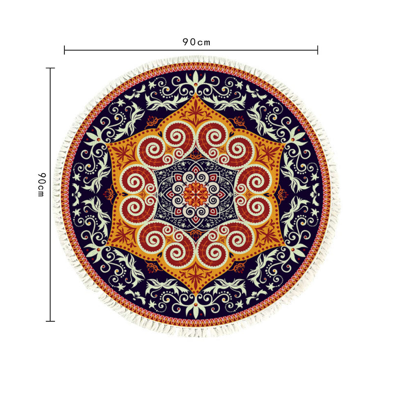90cm Round Mandala Print Polyester Area Rug Anti Slip Backing Home Decor
