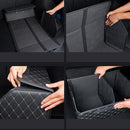 Leather Car Boot Organizer Box Foldable Collapsible Black Gold Stitch Medium