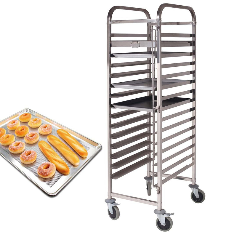 15 Tier Stainless Steel Bakery Trolley With Wheels Fits 60x40cm Tray