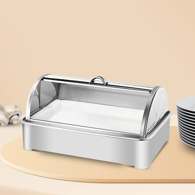 59x38.5x14cm Ceramic Chafing Dish Stainless Steel Stand Silver