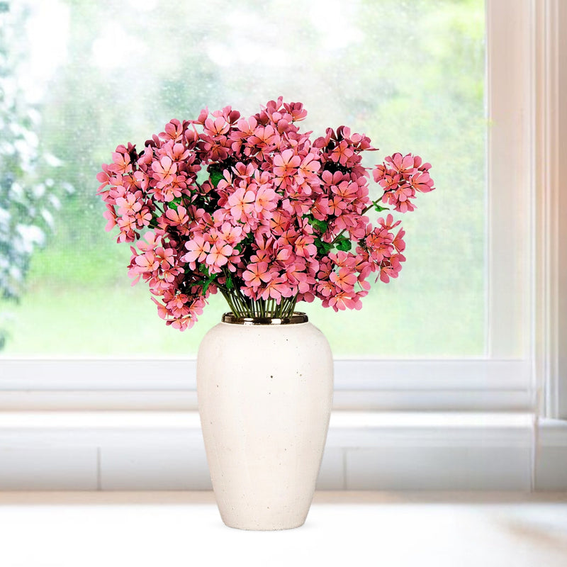 Medium White Ceramic Flower Vase Gold Accent Home Decor Elegant Display Piece
