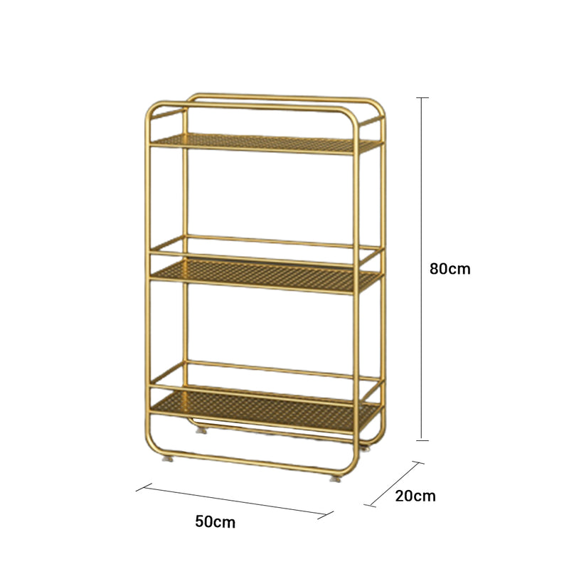3 Tier Rectangular Metal Bathroom Shelf Gold 50x20x80cm Multipurpose Organizer