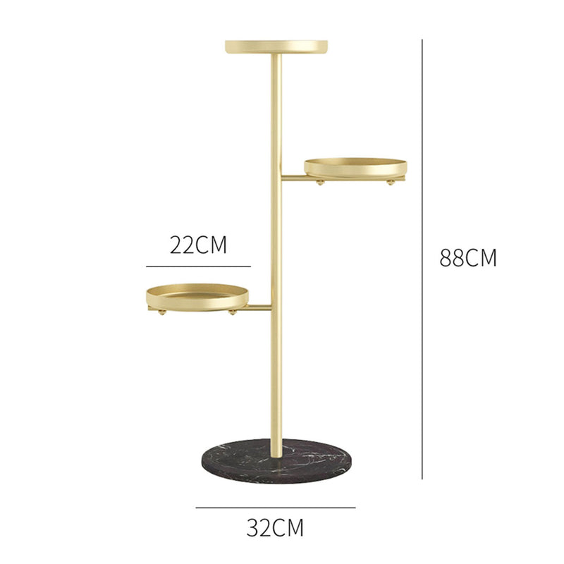 3 Tier Gold Metal Round Plant Stand Marble Base Removable Trays 32cmx22cmx88cm