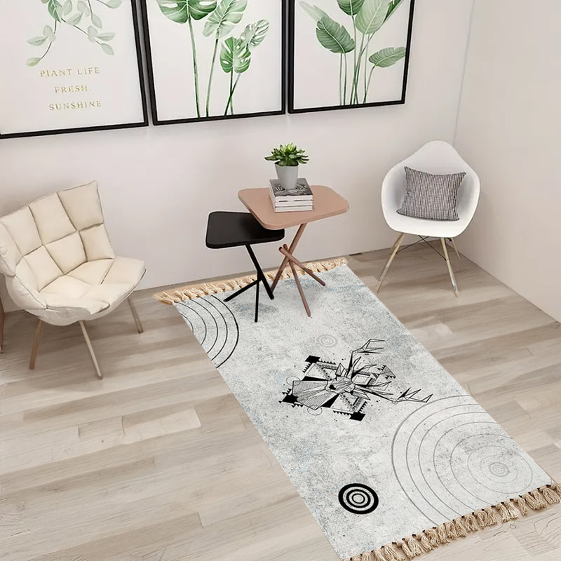 2X Multicolor Cotton Polyester Woven Area Rug 90x180cm Striped Tassel