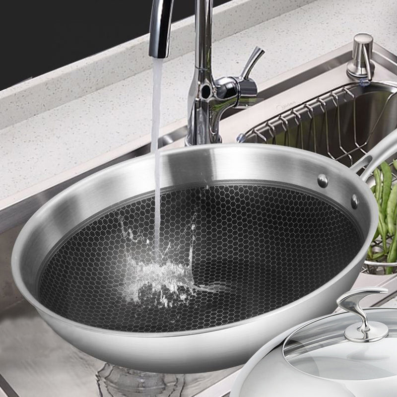 2X 30cm 304 Stainless Steel Frying Pan Nonstick Interior With Lid Induction Safe