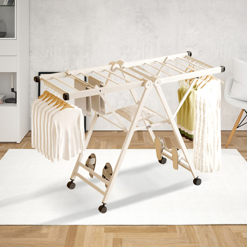 Portable Wing Shape Clothes Drying Rack 160cm Stainless Steel White with Wheels