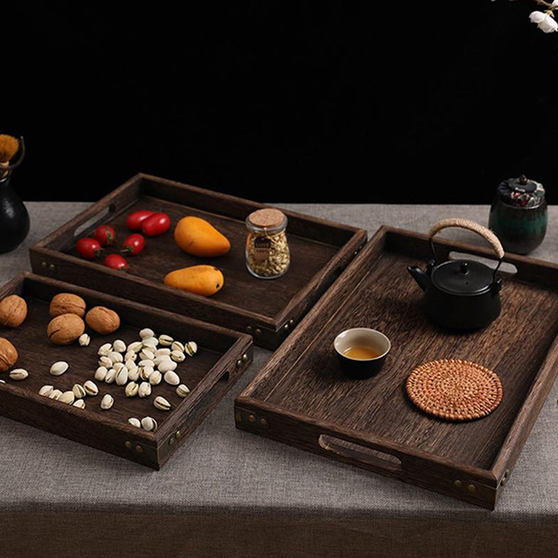 Small Walnut Brown Rectangle Wooden Tray Serving Board Kitchen Decor