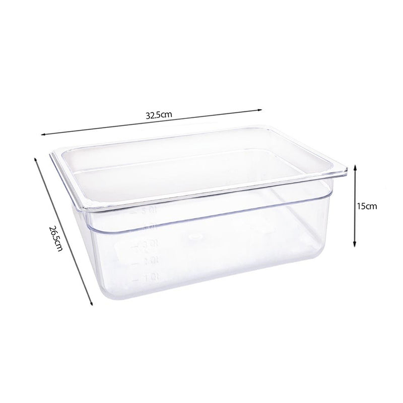 150mm Clear Polycarbonate 1/2 Gastronorm Pan 32.5x26.5x15cm Bundle of 2