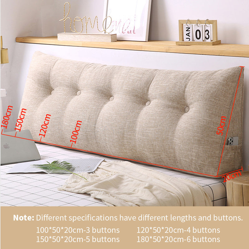 150cm Triangular Wedge Headboard Pillow Polyester Removable Button Tufted Beige