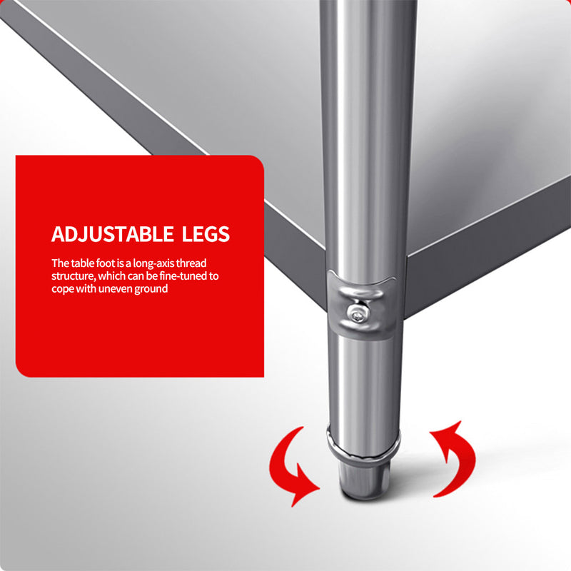 Stainless Steel Kitchen Work Bench 1000x700x850mm Heavy Duty Adjustable Shelf