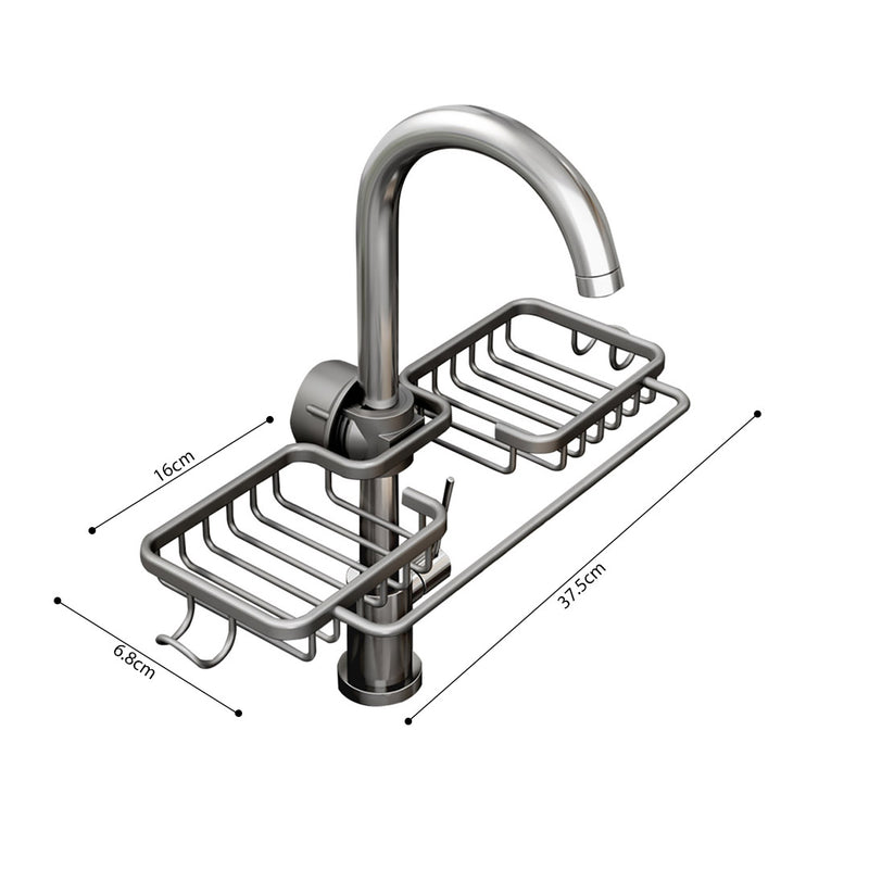 Faucet Sink Organizer Aluminum 37.5x16x6.8cm Rust Proof With Towel Bar Dark Grey