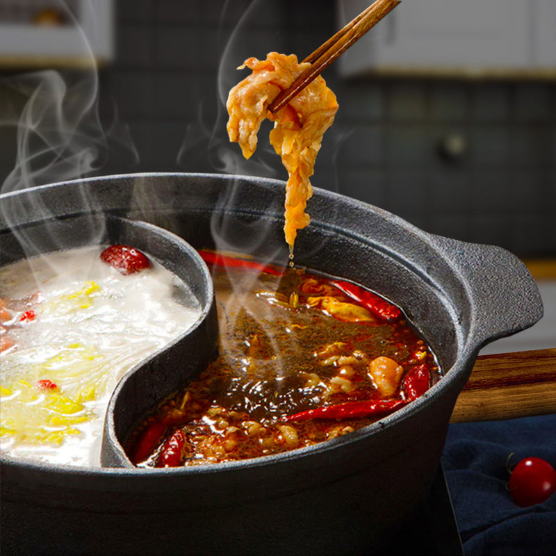 2X Round Cast Iron Shabu Shabu Hotpot 32CM Non-Stick Black Wok Dual Flavor