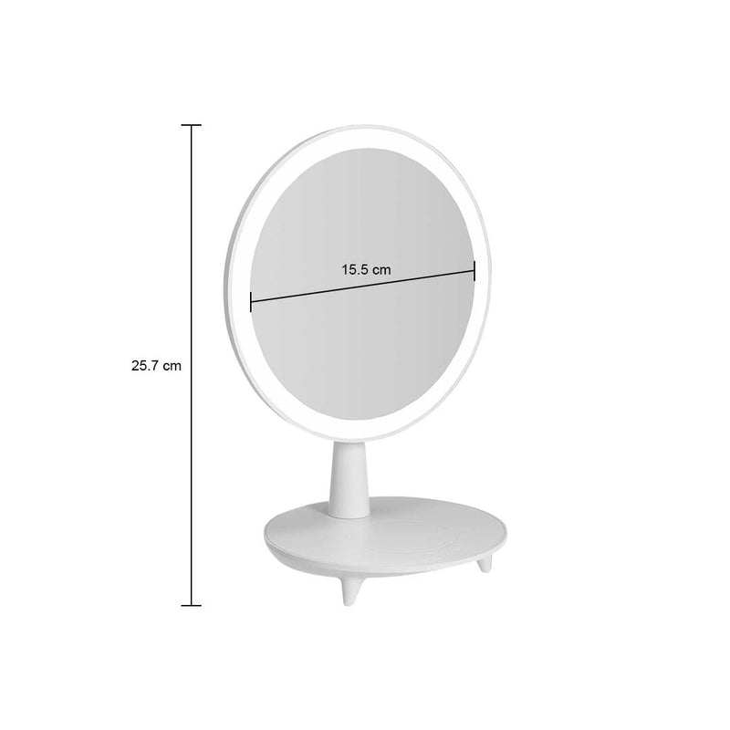 Round White Rechargeable LED Makeup Mirror with Storage and Viewing Angle