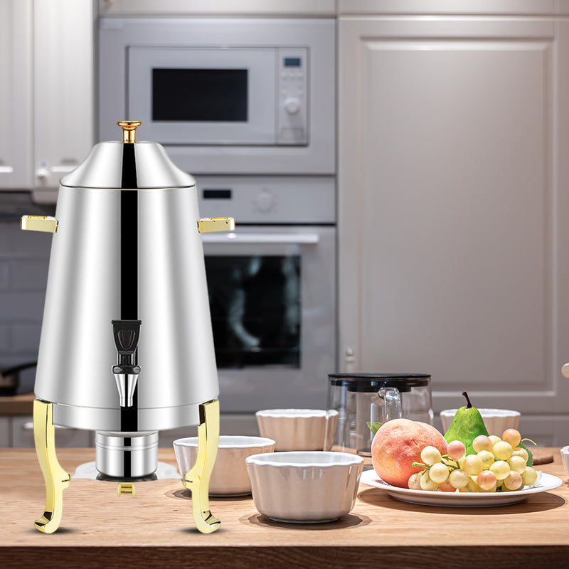 2X Stainless Steel Heated Beverage Dispenser 13L Bullet Silver Gold Handles