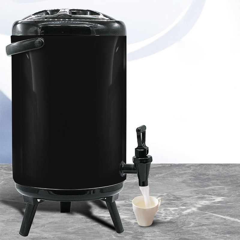 4X 14L Stainless Steel Insulated Milk Tea Dispenser Hot Cold With Faucet Black