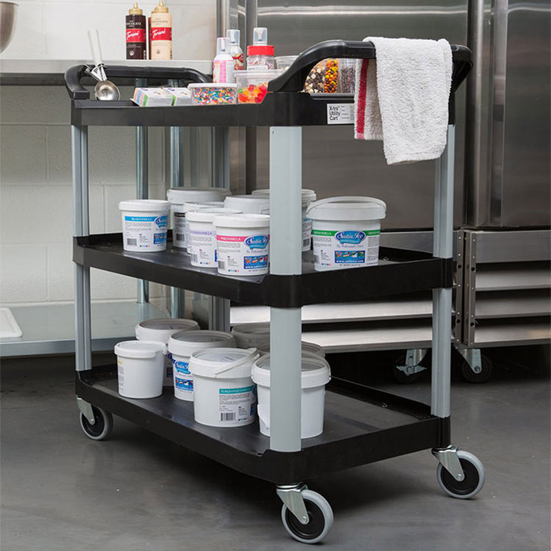 2X 3 Tier Food Cart Steel Frame Pvc Shelves Large 950x500x960 4 Inch Tpr Wheels